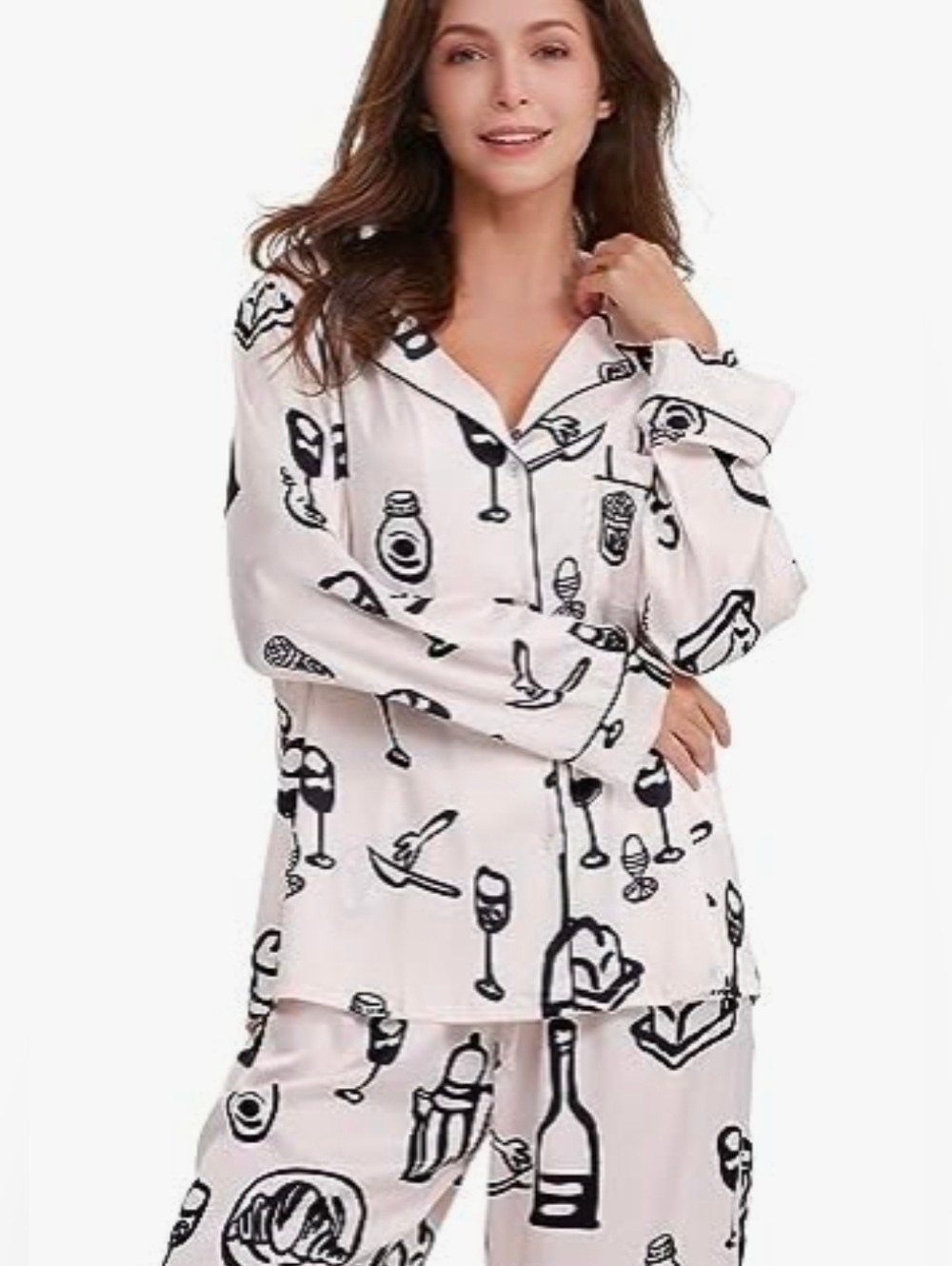 🔺️Pink Pink & Black Print Buttoned Front Long Sleeve Top Medium